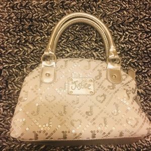 Kid sized white Justice purse